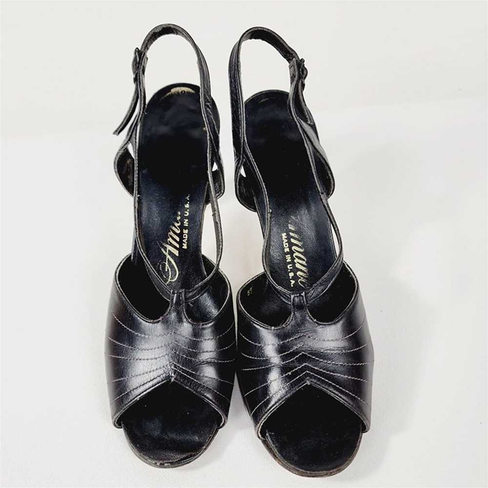 Vintage Amano Black Peep Toe Strappy Heels Size 8… - image 3