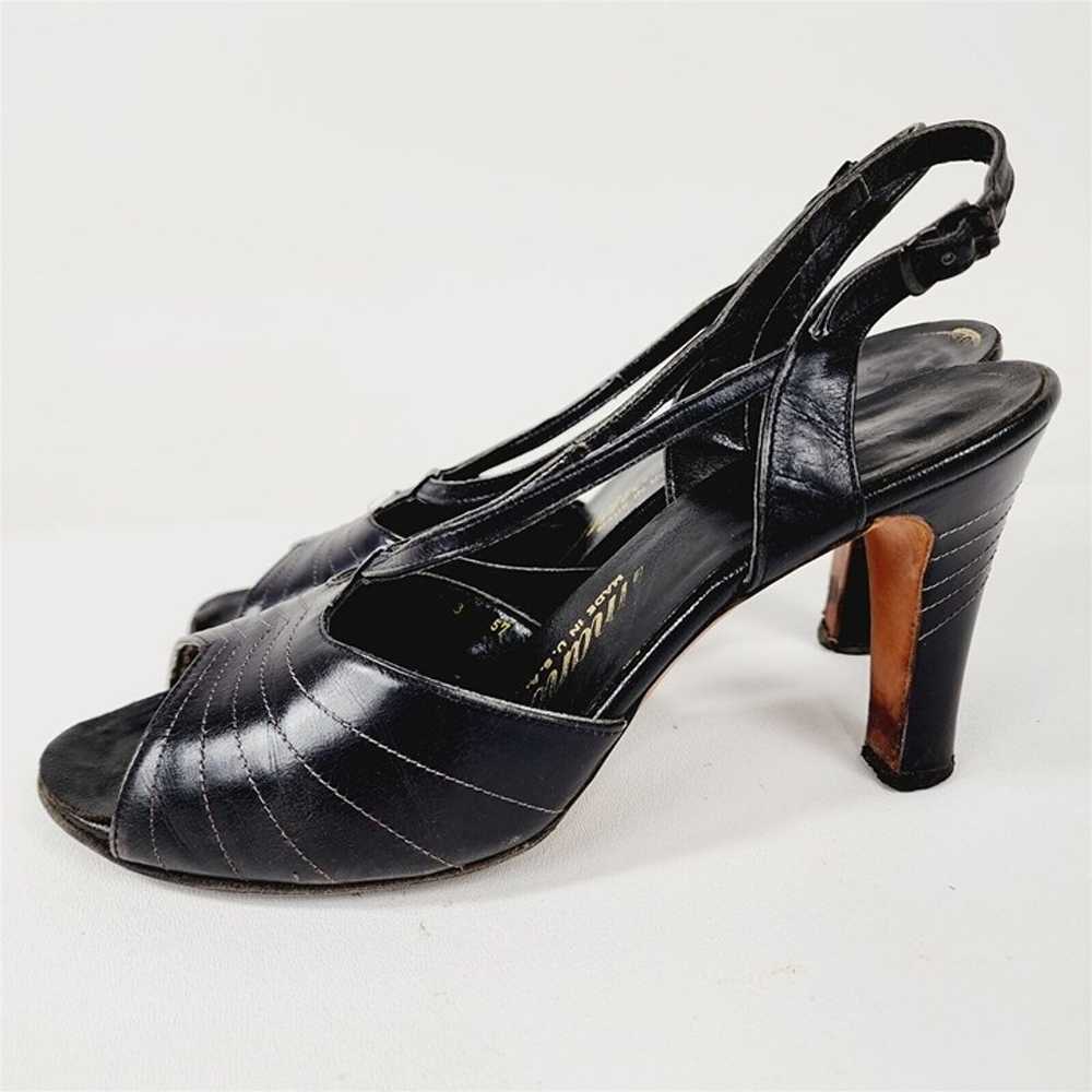 Vintage Amano Black Peep Toe Strappy Heels Size 8… - image 4