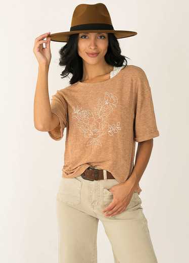 Joyfolie Stencil Floral Tee in Heather Acorn