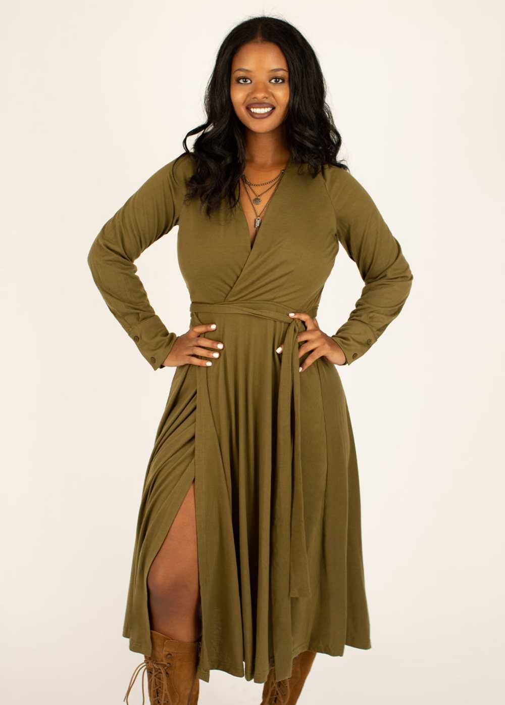 Joyfolie Oralie Dress in Olive - image 4