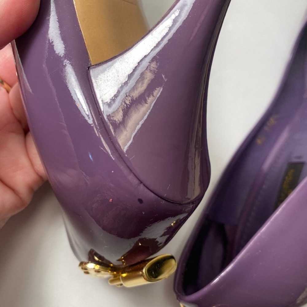 Louis Vuitton open toe patent pumps heels purple … - image 11