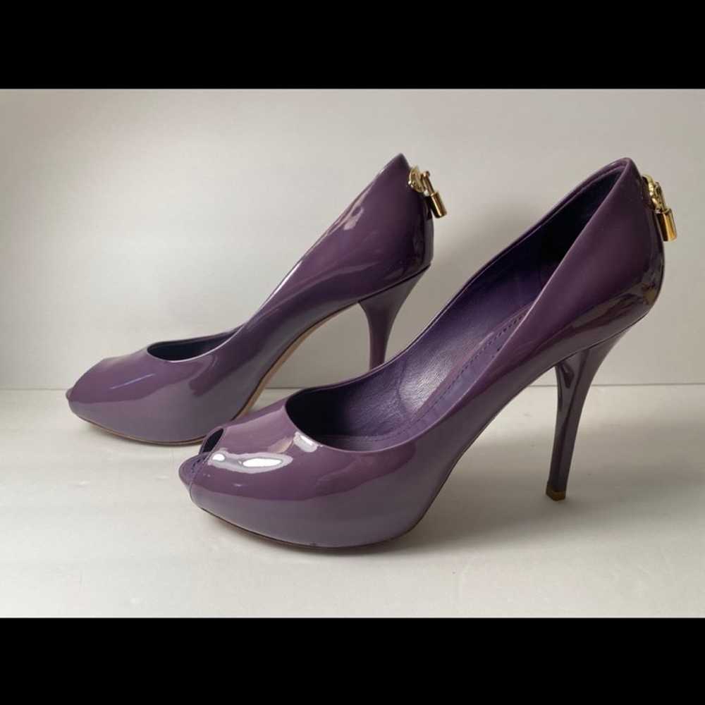 Louis Vuitton open toe patent pumps heels purple … - image 3