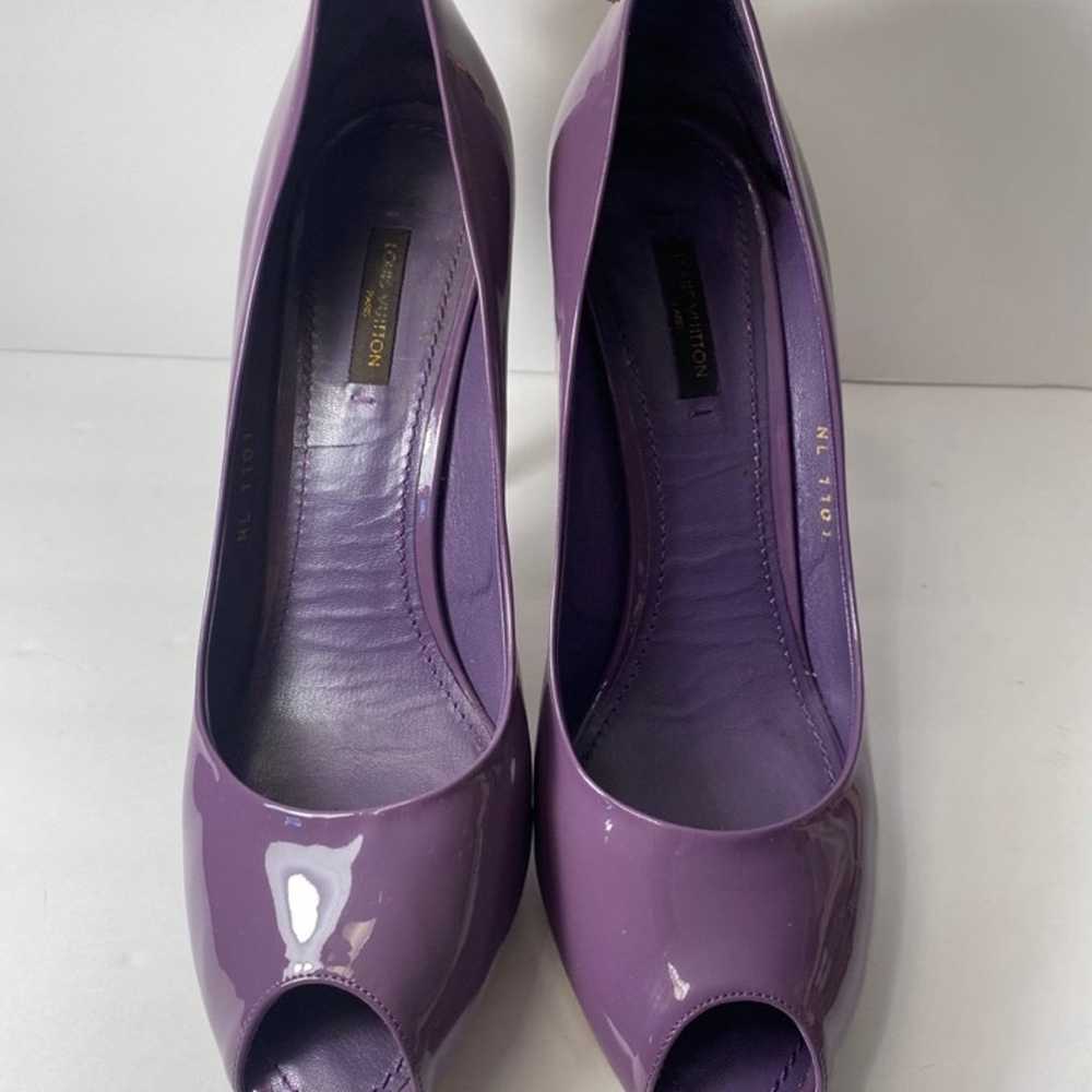 Louis Vuitton open toe patent pumps heels purple … - image 4