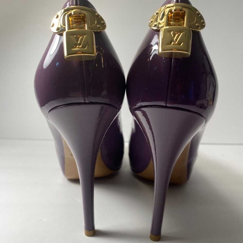 Louis Vuitton open toe patent pumps heels purple … - image 5