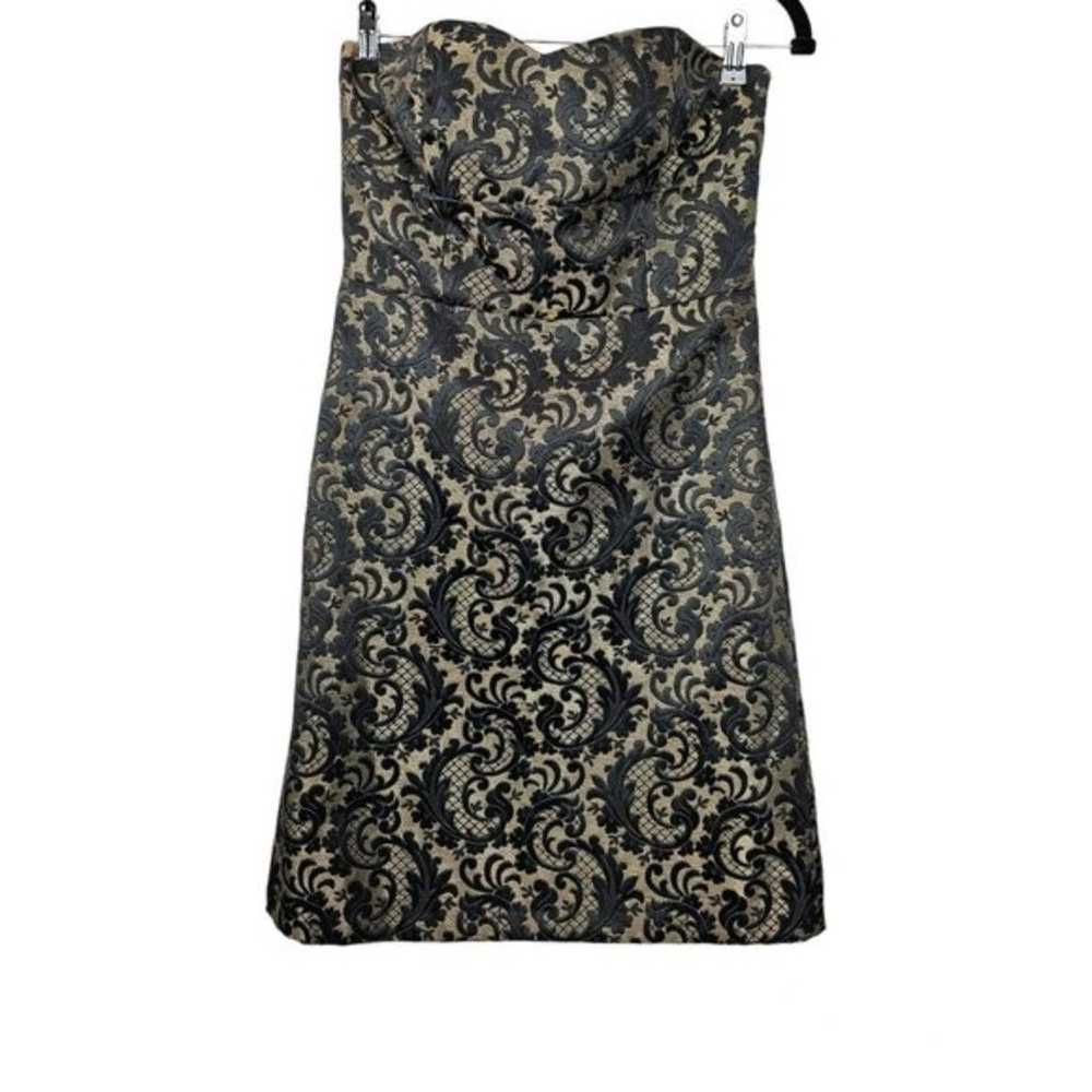 ANN TAYLOR LOFT Strapless DRESS Black & GOLD Broc… - image 1