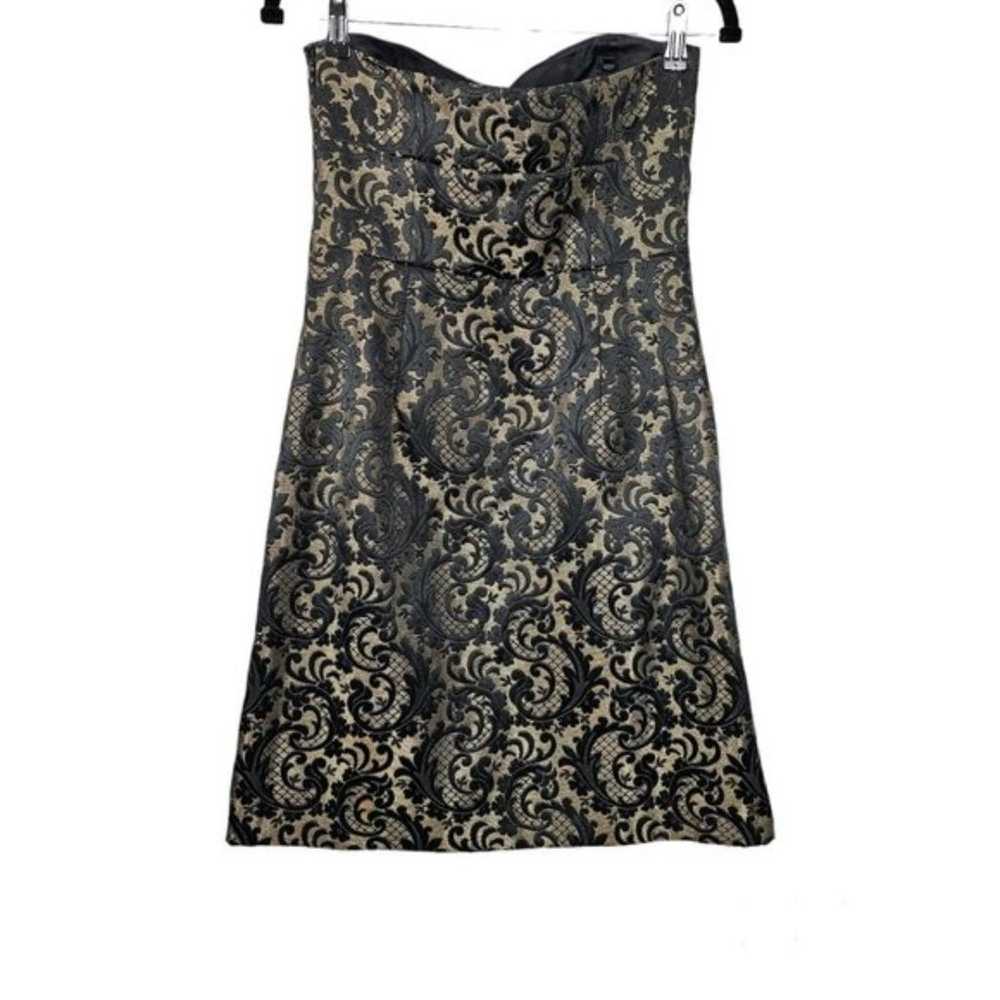 ANN TAYLOR LOFT Strapless DRESS Black & GOLD Broc… - image 6