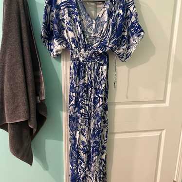blue and white floral maxi