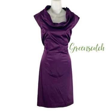 Antonio Melani purple satin cowl neck sheath dress