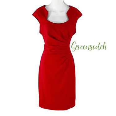 Calvin Klein red horseshoe neckline sheath dress 1