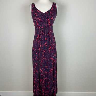 Boden Red Blue Stretch Knit Sleeveless Maxi Dress 