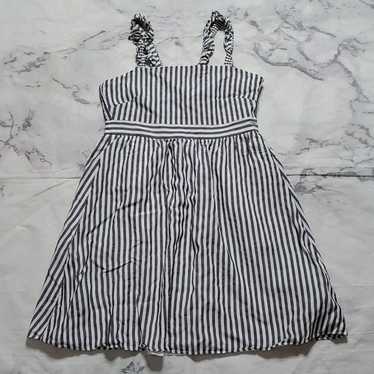 Madewell Gray/White Striped Ruffle Strap Dress