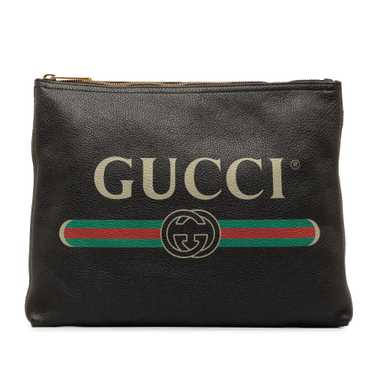 Black Gucci Leather Gucci Logo Clutch Bag