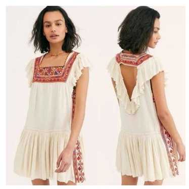 Free People Day Glow Embroidered Mini Dress XS Cre