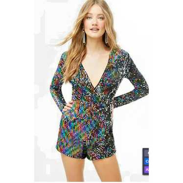 Forever 21 Rainbow Sequin Romper Size Small Long S