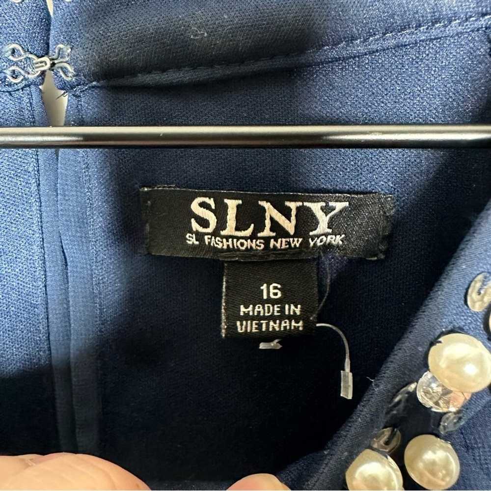 SLNY Navy Missy Pearl Neck and Cuff Shift Dress i… - image 2