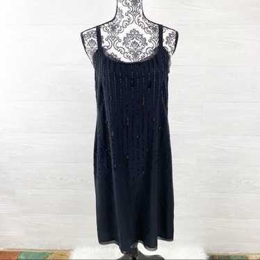 Eileen Fisher Black Beaded Silk Cami Midi Dress