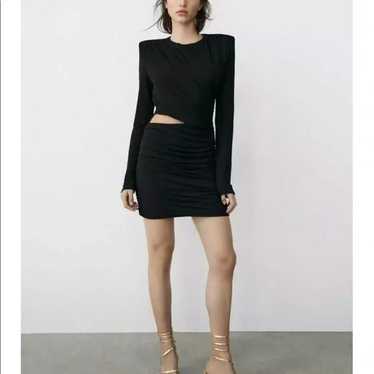 Zara Long Sleeve Ruched Draped Body Con Mini Dres… - image 1