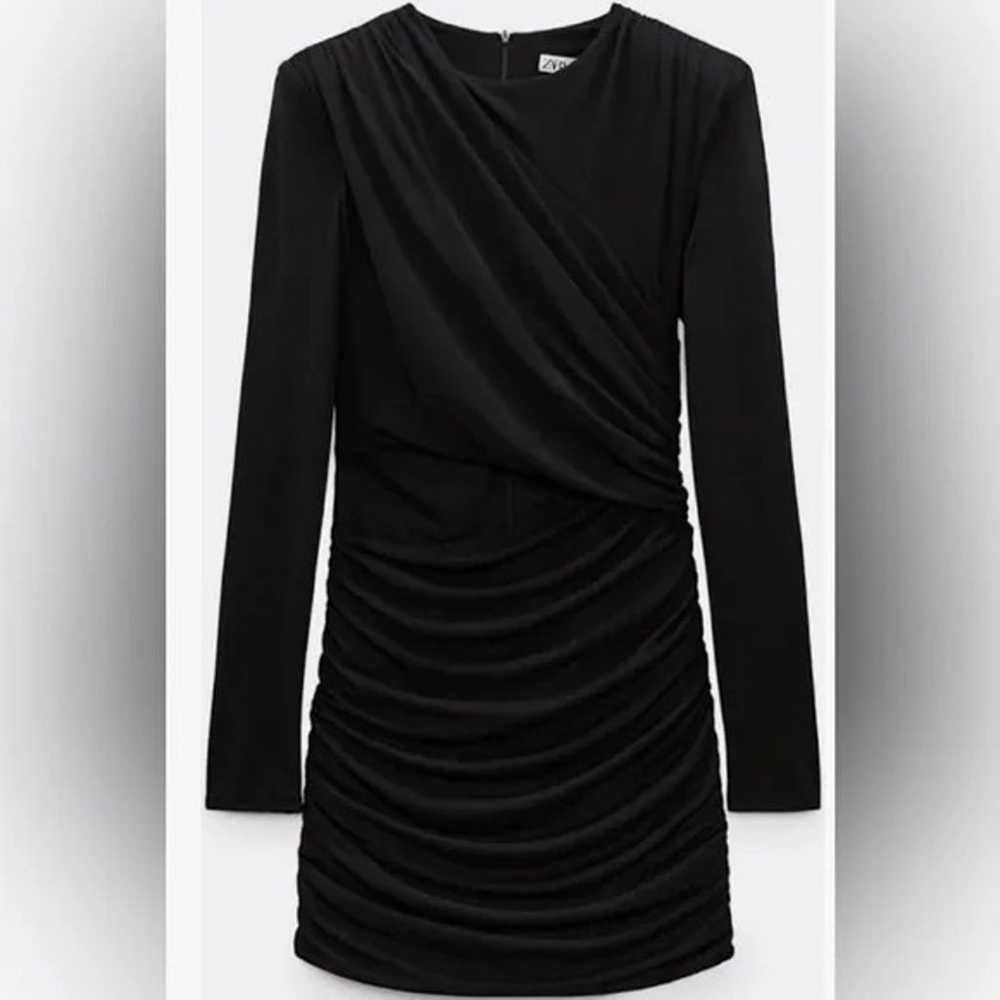 Zara Long Sleeve Ruched Draped Body Con Mini Dres… - image 2