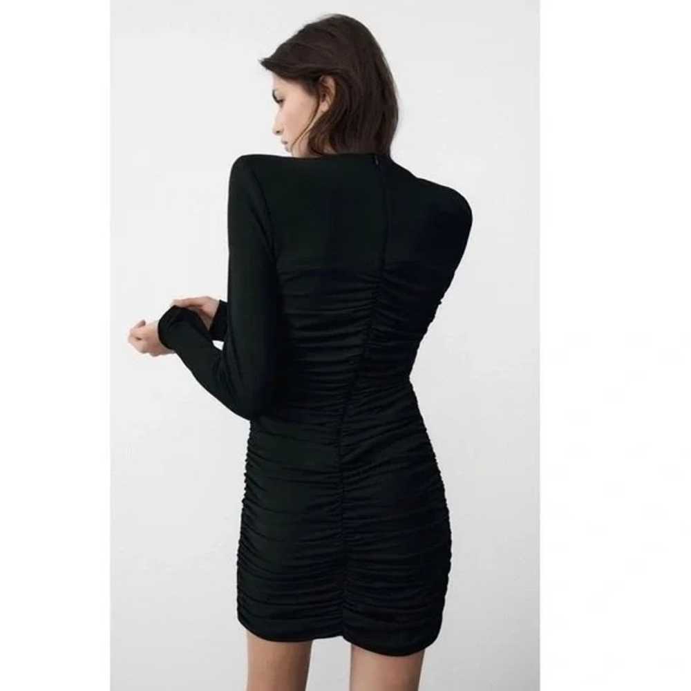Zara Long Sleeve Ruched Draped Body Con Mini Dres… - image 6