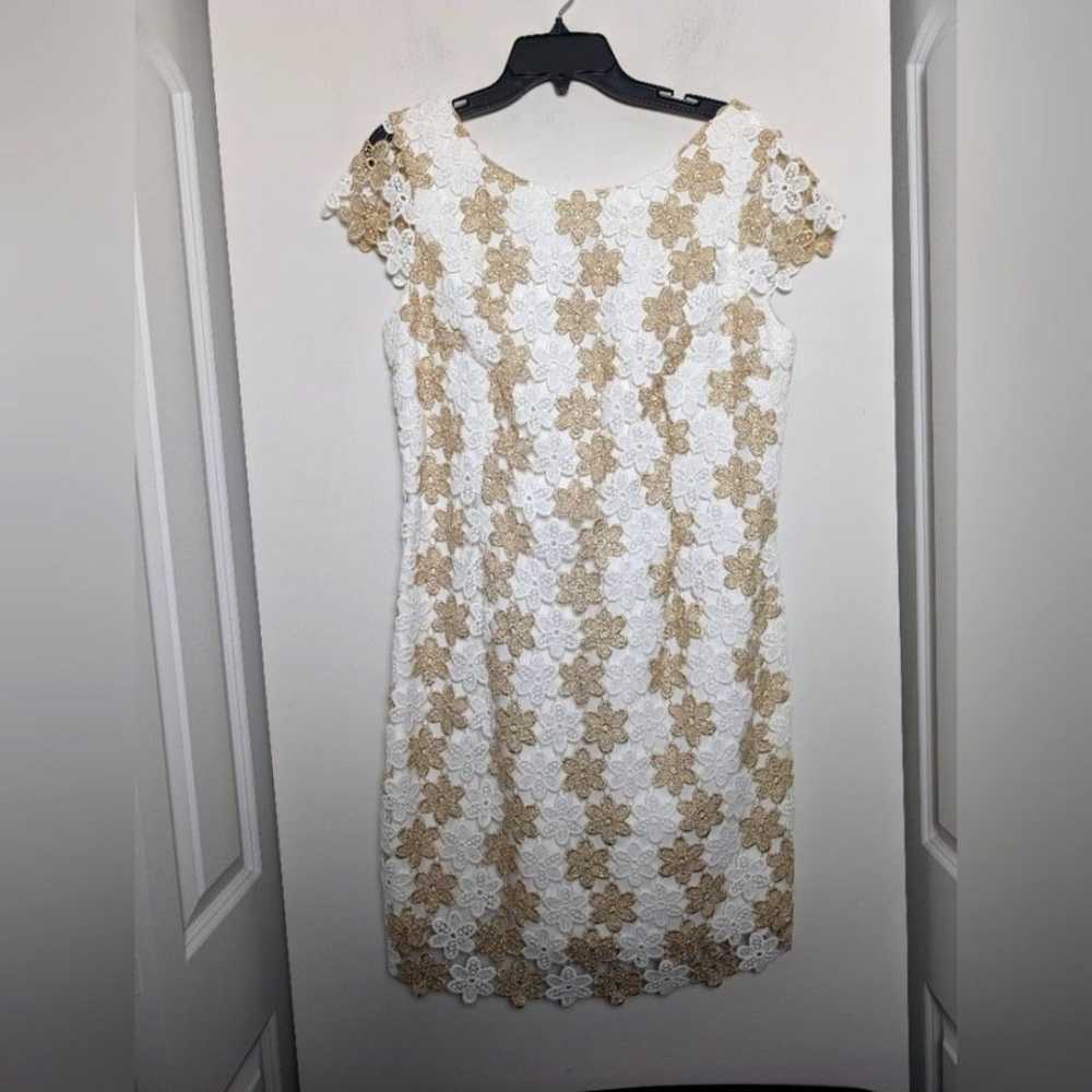 Lilly Pulitzer Shimmer gold Crochet floral white … - image 2