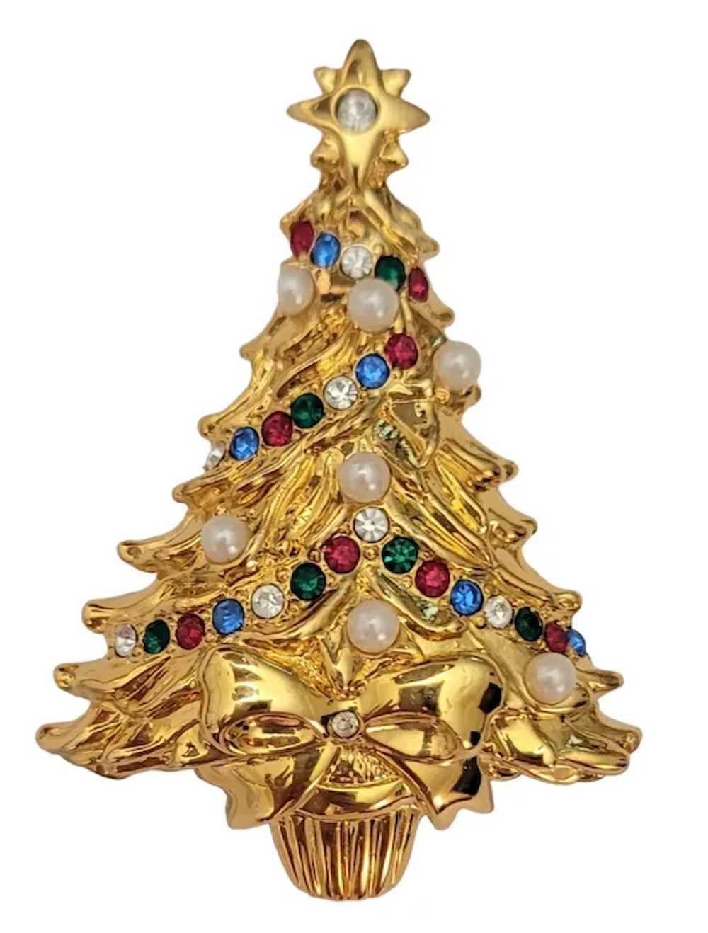 Trifari 1996 Rhinestone Faux Pearl Christmas Tree… - image 10