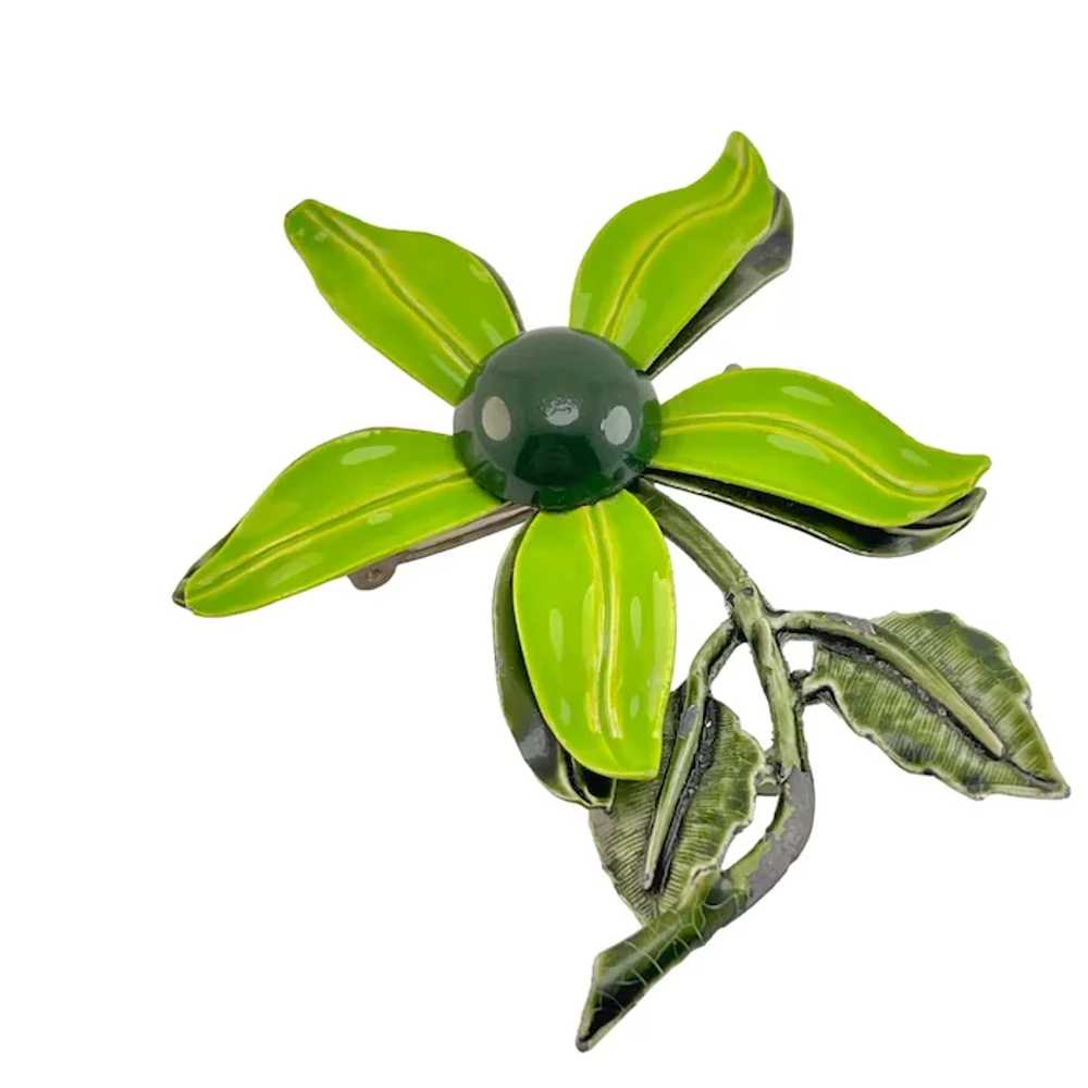 Flower Power 1970s Pin Brooch Vintage Enamel Gree… - image 2