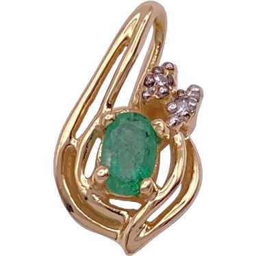 Natural Emerald and Diamond Pendant 14K Gold .32 … - image 1