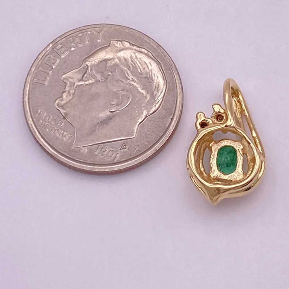 Natural Emerald and Diamond Pendant 14K Gold .32 … - image 3