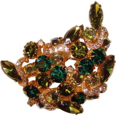 Fabulous SHADES OF GREEN Vintage Rhinestone Brooch