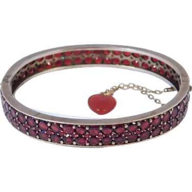 Victorian Garnet Bangle Bracelet Flat Top Table Cu