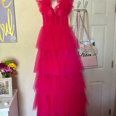 Hot pink tulle prom dress