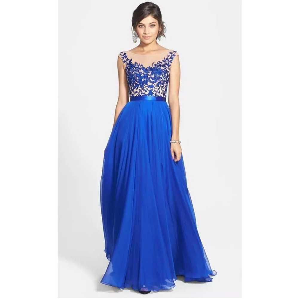 Sheri Hill Blue Floral Bodice Tulle Skirt Sleevel… - image 12