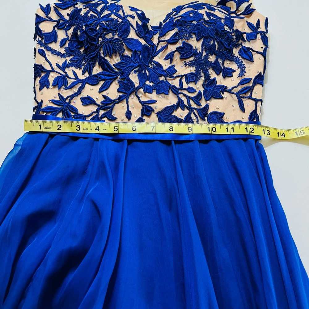 Sheri Hill Blue Floral Bodice Tulle Skirt Sleevel… - image 8