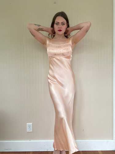 30s/40s Peach Silk Slip Dress