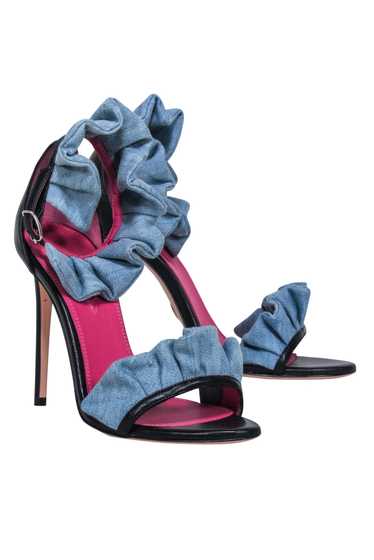 Oscar Tiye - Blue Denim Ruffle Strappy Leather Pum