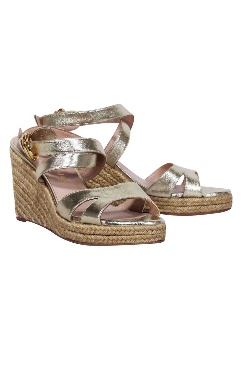 Stuart Weitzman - Gold Metallic Espadrille Wedges… - image 1