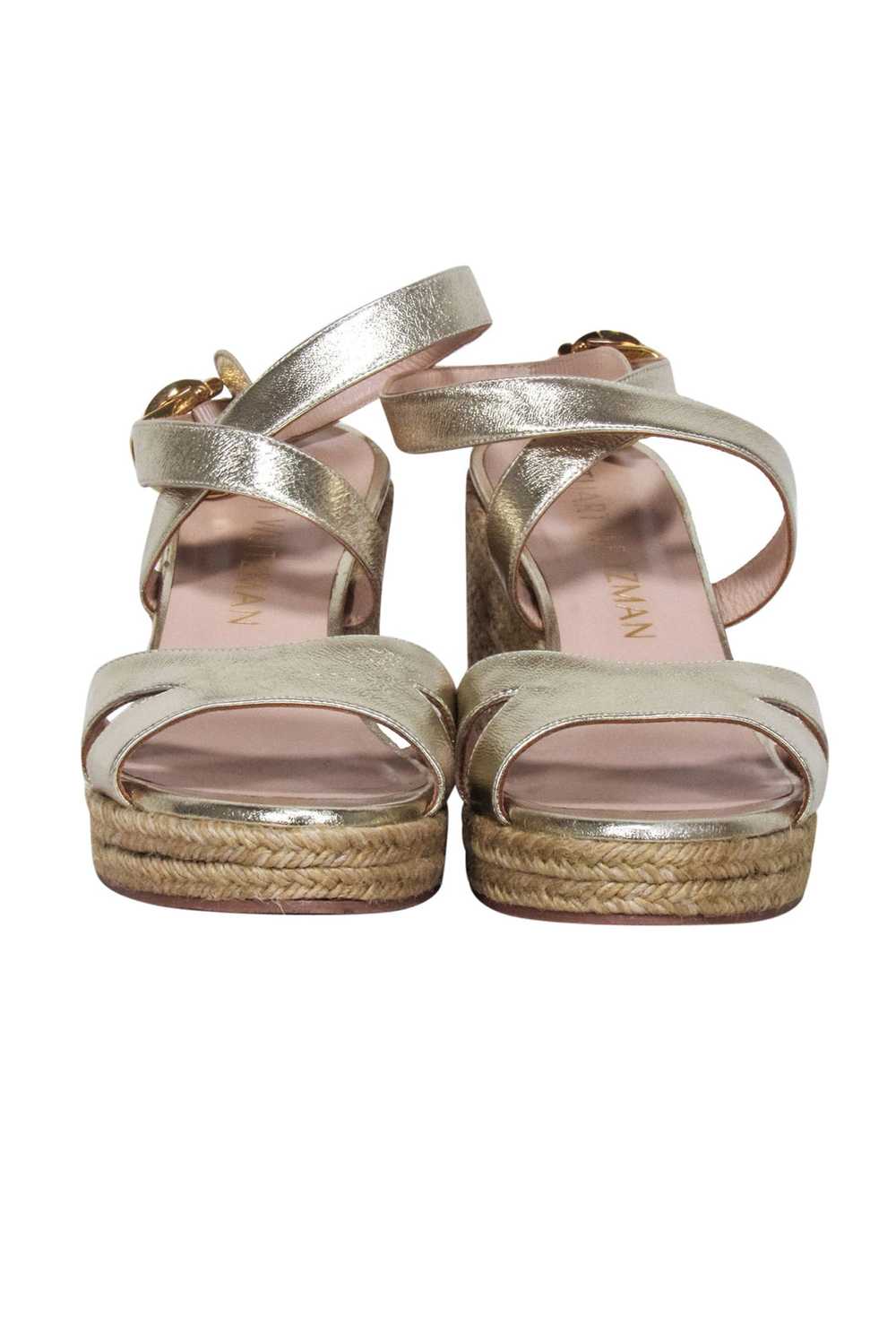 Stuart Weitzman - Gold Metallic Espadrille Wedges… - image 2