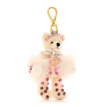 PRADA Crystal Teddy Bear Keychain White Multicolor
