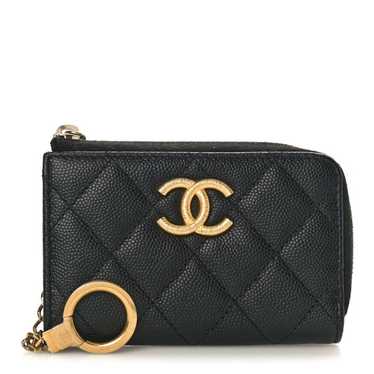 CHANEL Caviar Quilted Zipped Key Holder Case Black
