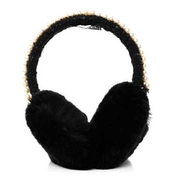 CHANEL Fur Tweed Pearl Ear Muffs Black