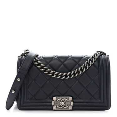 CHANEL Lambskin Quilted Small Boy Flap Navy