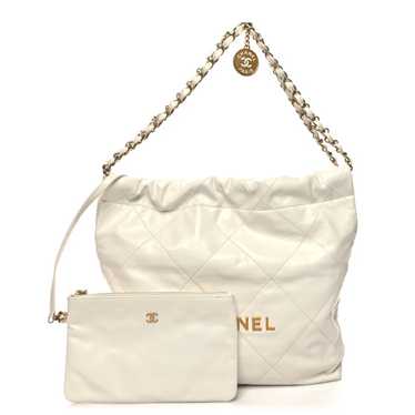CHANEL Shiny Calfskin Quilted Small Chanel 22 Whi… - image 1
