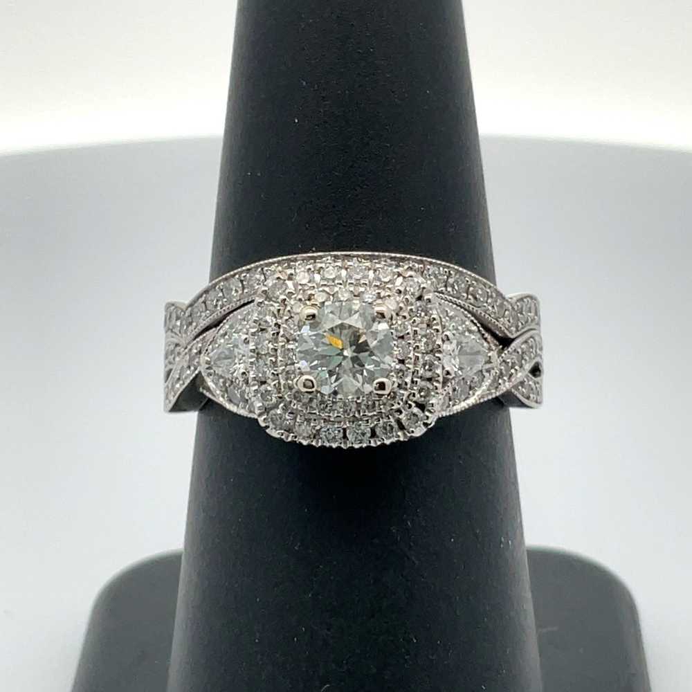 14K W Gold Diamond AP .45 CT Double Halo Criss Cr… - image 7