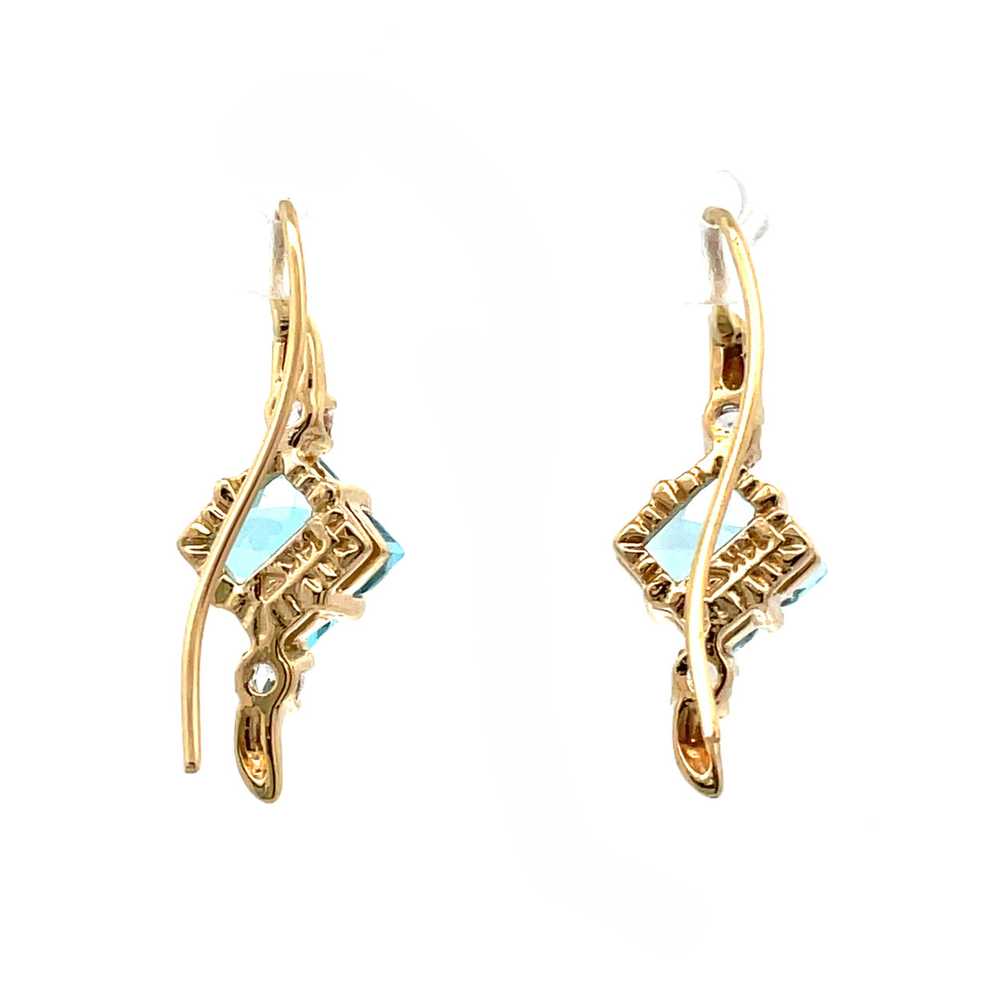 14K Yellow Gold Blue Topaz Checker Board Cut & CZ… - image 7