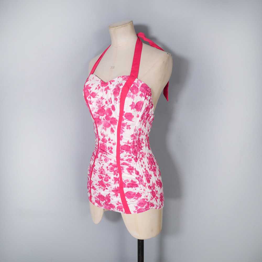 50s JANET DICKINSON PINK FLORAL SHIRRED SWIMSUIT … - image 5