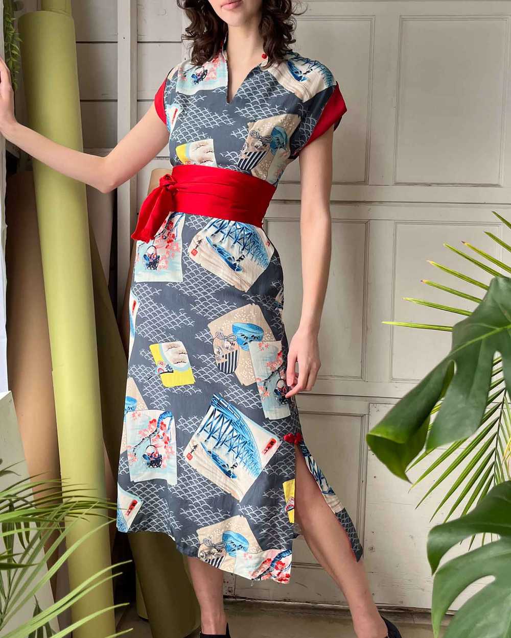 50s Hawaiian Novelty Print Dress | S - image 1