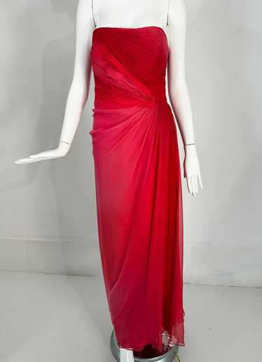 Monique Lhuillier Collection Red Pink Pleated Ombr
