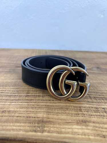 Gucci GG Marmont Thin Slim Black Leather Belt Doub