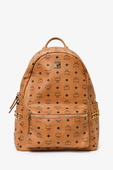 MCM Brown Leather Monogram Studded Backpack