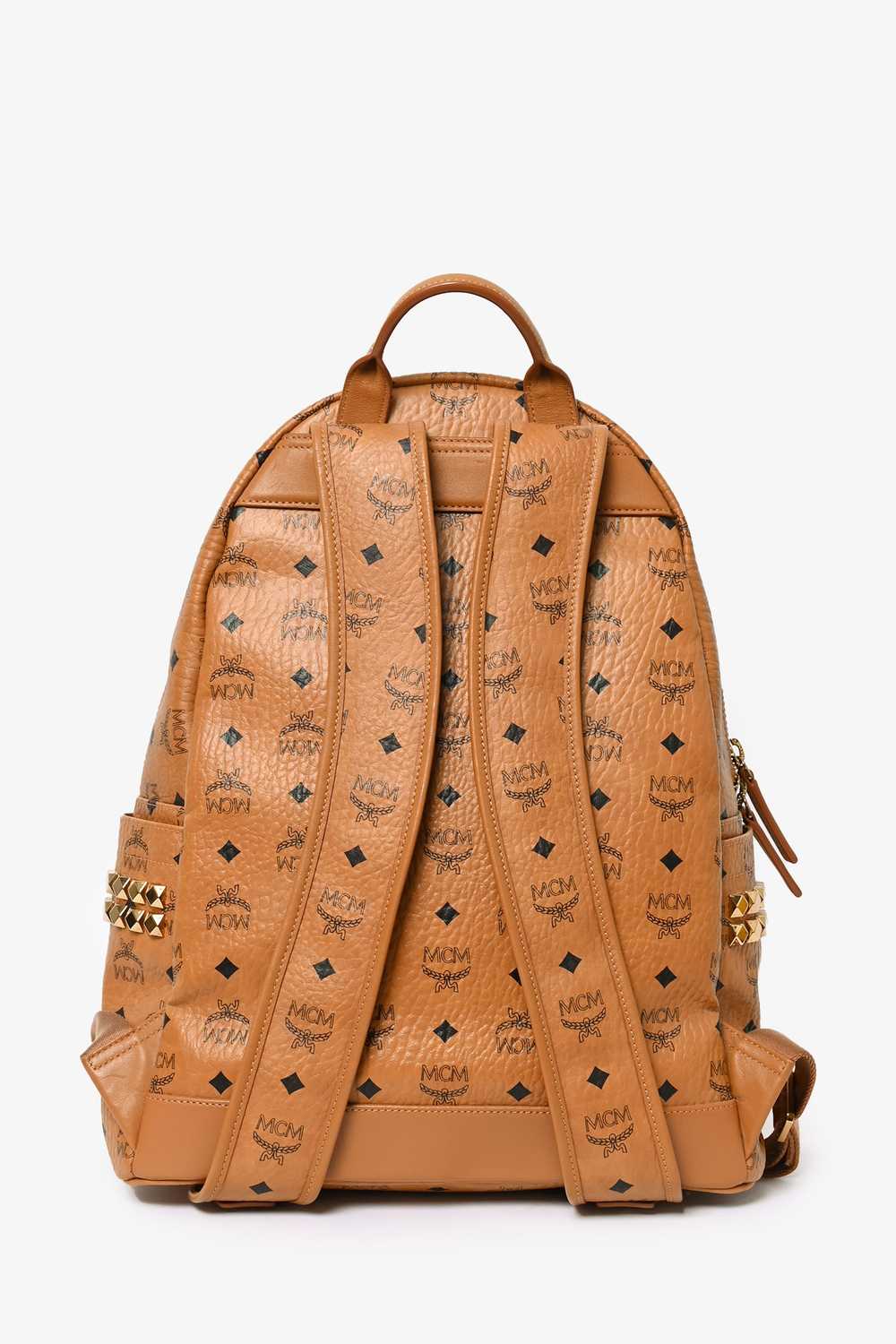 MCM Brown Leather Monogram Studded Backpack - image 2